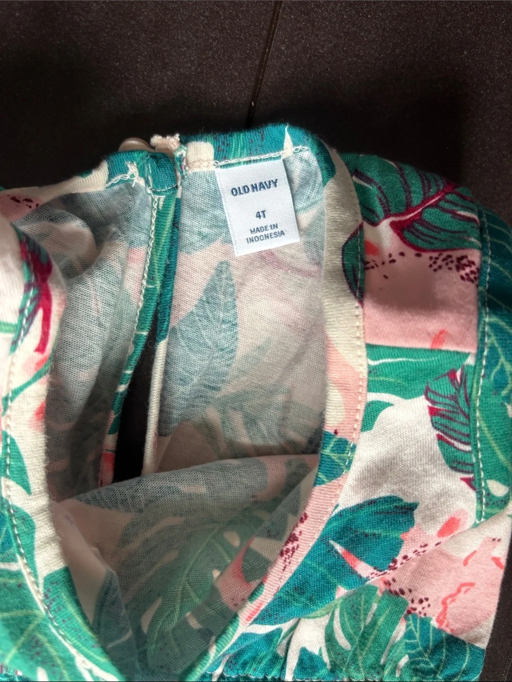Old Navy Pink Flamingo & Green Leaf Girls Romper